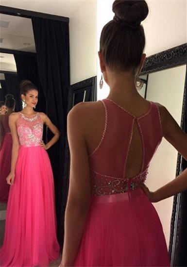 Fuchsia Crystal Tulle Prom Dress Halter A-Line Beading Evening Gown_1