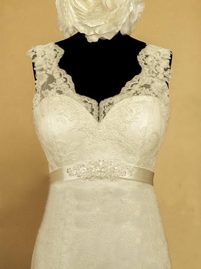2022 Elegant V-neck Lace Wedding Dress Mermaid Long Train Bridal Gowns with Beading Sash_4