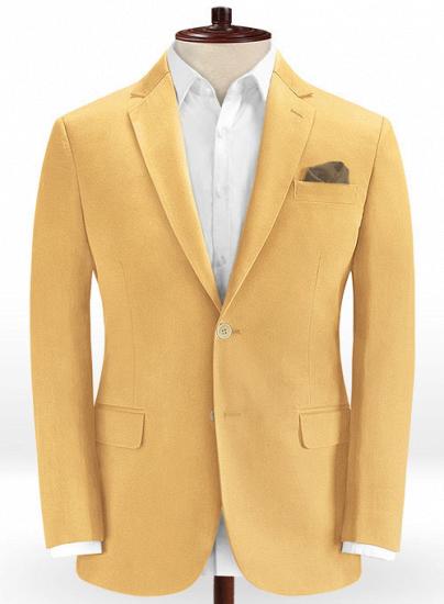 Khaki cotton flat collar two-piece suit_2