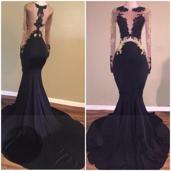 Zipper Long Sleeve Evening Gown 2022 Black Sexy Lace Mermaid Prom Dress_3