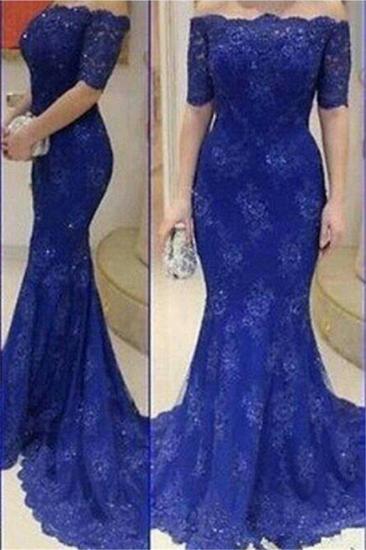 Royal Blue Mermaid Lace Long Evening Dress Sexy Off Shoulder Half Sleeve Prom Dresses