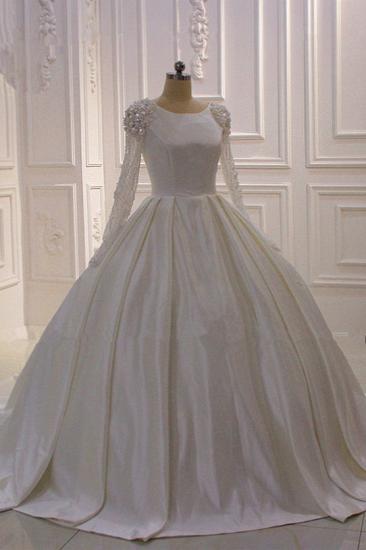 Ivory Long Sleeves Jewel Ruffles Flowers Bedaings Wedding dress_2