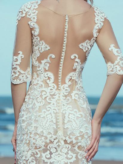 Wunderschönes Meerjungfrau-Hochzeitskleid mit U-Ausschnitt aus Spitze und Tüll mit halben Ärmeln und Sweep-Zug_8