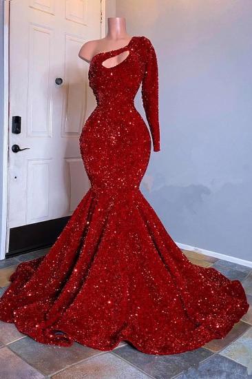 Sequined One-Shoulder Mermaid Prom Dress_1