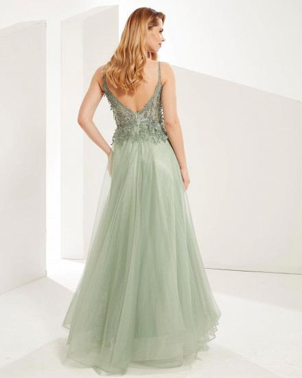 Chic Sleeveless Mint Green Long A-line Evening Party Dress with Beadings_2
