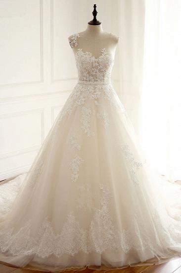 TsClothzone Stylish Jewel A-Line Tulle Ivory Wedding Dress Appliques Sleeveless Bridal Gowns with Beading Sash Online_2