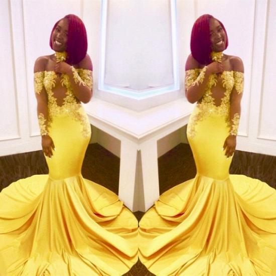 Off-the-shoulder yellow prom dress, mermaid long evening gowns_5
