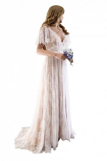 Unique Lace Half Sleeves Boho Wedding Dress | Chic Summer Beach Bridal Gowns_1