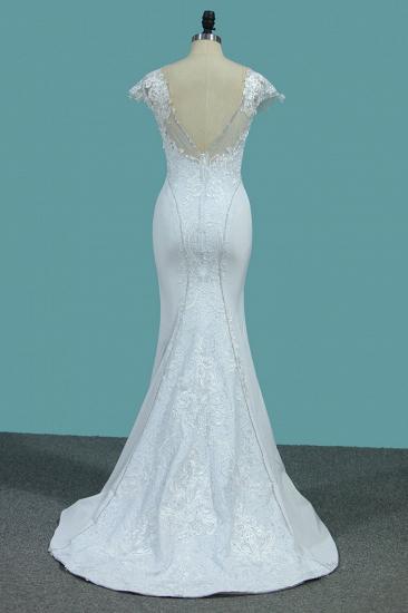 TsClothzone Chic Satin Jewel Lace Wedding Dress Cap Sleeves Beadings Mermaid Bridal Gowns On Sale_3