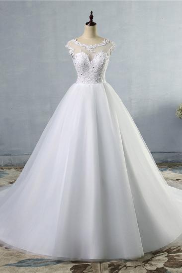 TsClothzone Elegant Jewel Tulles Lace Wedding Dress Sleeveless Appliques Beadings Bridal Gowns Online_2