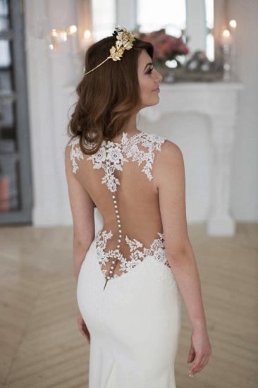Sheer Back Lace Buttons Wedding Dress 2022 Mermaid Sleeveless Sexy Bridal Gowns_3
