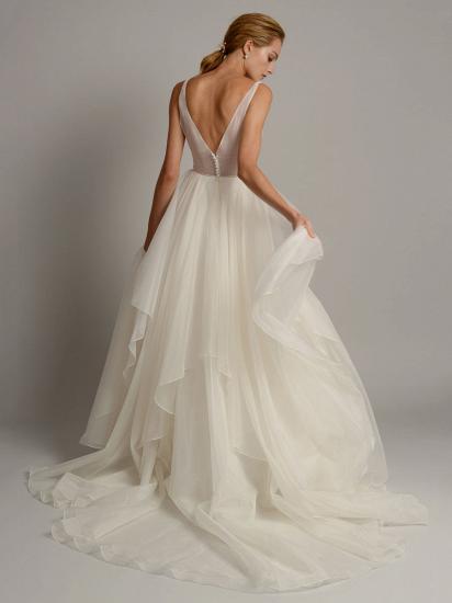 Elegant Sleeveless V Neck Satin Tulle Backless Wedding Dresses_3