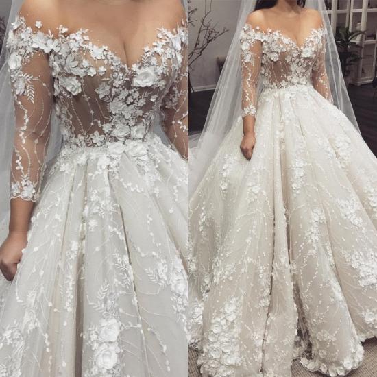 Sexy Crew Neck Long Sleeve Princess Bridal Gowns | Lace Appliques Wedding Dress_4