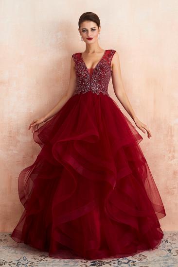 Cherise | Wine Red V-neck Sparkle Prom Dress with Muti-layers, Discount Burgundy Sleevleless Ball Gown for Online Sale_6