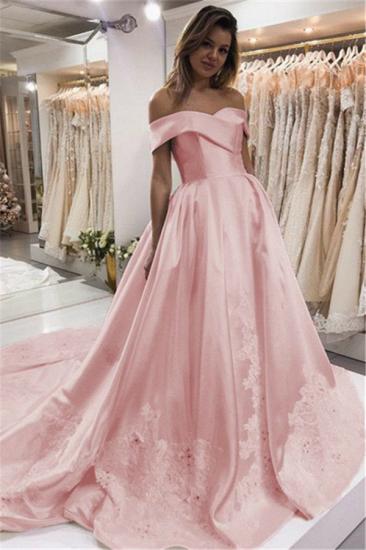 2022 Pink Puffy Off the Shoulder Evening Dresses | Appliques Beaded Formal Dress_1
