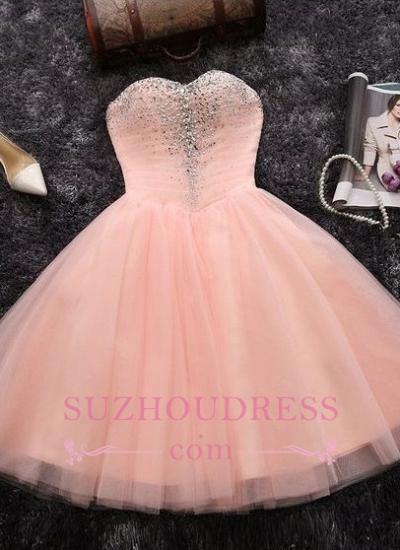 Beads Sequins Short Homecoming Dresses | Sweetheart Coral Pink Hoco Dress_1