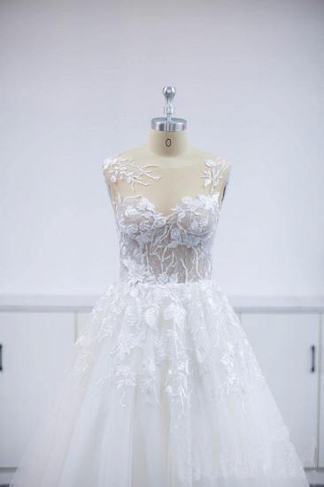 Stylish V-Neck A-line Wedding Dress Tulle Floral Lace Sleeveless Bridal Dress_6