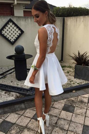 Open Back V Neck White Homecoming Dress 2022 Cheap Lace Mini Prom Party Dress_2