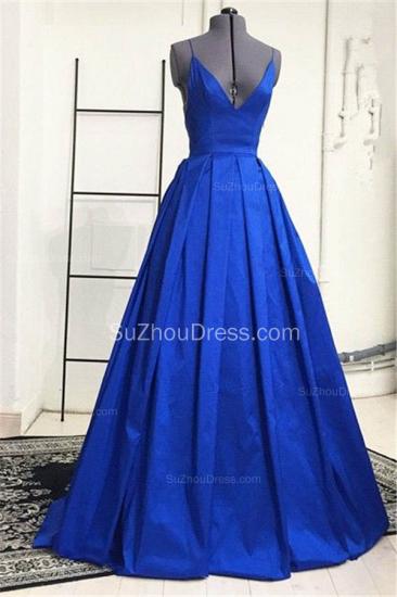 Sexy V Neck Backless Royal Blue Evening Dresses Ball Gown Open Back Formal Dresses for Graduation