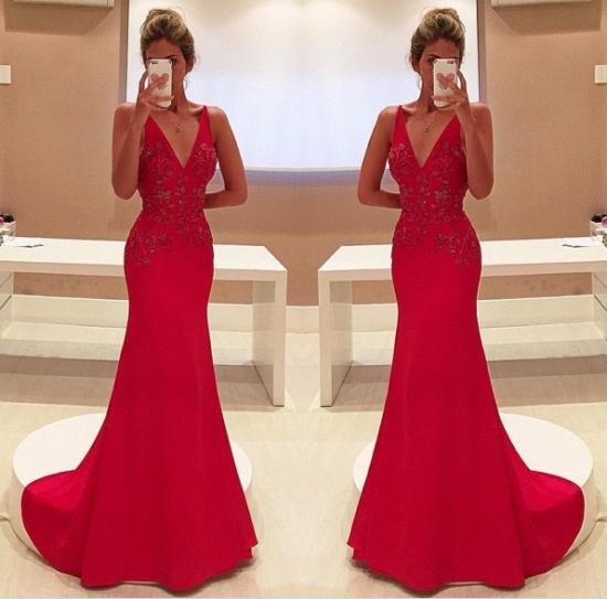 Red Two Straps V-Neckline Sleeveless With Appliques Long Prom Dress 2022_2