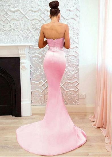 Shop Cheap Stretch Satin Sweetheart Pink Backless Mermaid Bridesmaid Dresses With Belt_2