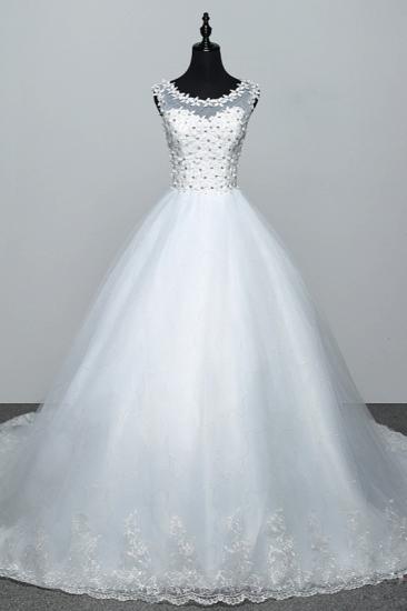 TsClothzone Elegant Jewel White Tulle Ball Gown Wedding Dresses Sleeveless Appliques Bridal Gowns with Rhinestones_2