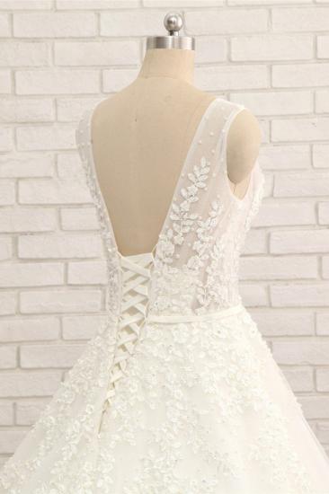 TsClothzone Elegant A line Straps Lace Wedding Dresses White Sleeveless Tulle Bridal Gowns With Appliques On Sale_6
