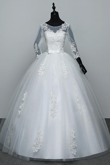TsClothzone Gorgeous Jewel Tulle Lace White Wedding Dresses 3/4 Sleeves Appliques Bridal Gowns On Sale