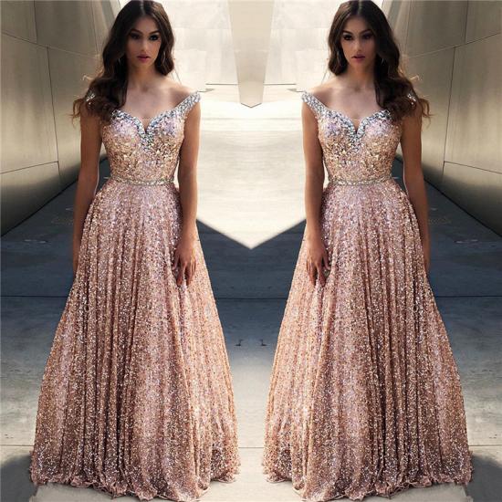 Rose Gold Sequins Evening Dresses |Off The Shoulder Sexy Bling-bling Prom Dress_3
