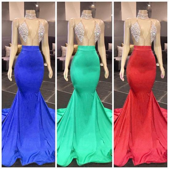 Beads Crystals Sheer Tulle Cheap Prom Dresses | Mermaid Sleeveless Sexy Yellow Formal Evening Gowns_2