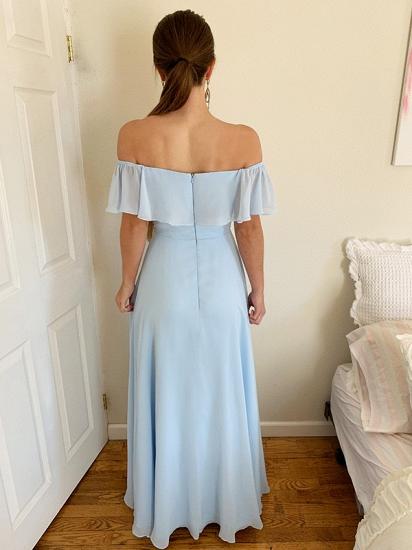 Off the shoulder ruffles neckline sky blue bridesmaid dress_3