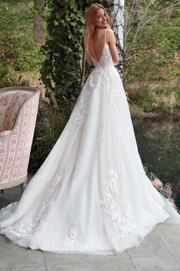 Wunderschönes Boho-Hochzeitskleid mit Spitzenapplikationen und dünnen Trägern, sexy Brautkleid mit V-Ausschnitt_2