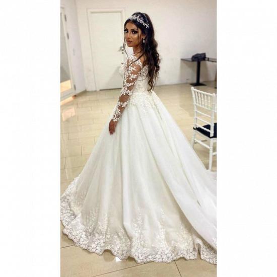 Long Sleeves White/Ivory  Bridal Gown Lace Appliques A-line Wedding Dress_3