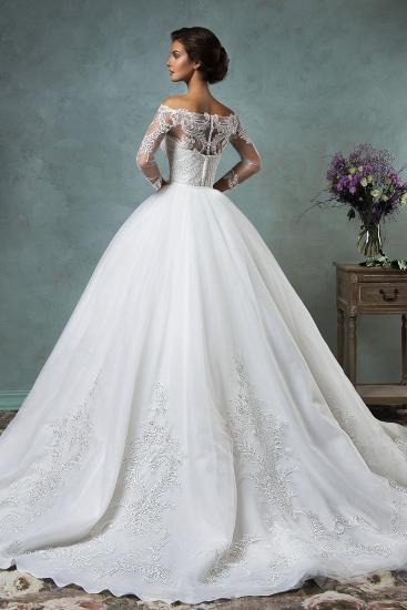 Gorgeous Off the Shoulder Detachable Train Wedding Dresses Long Sleeve Lace 2022 Bride Dress_3