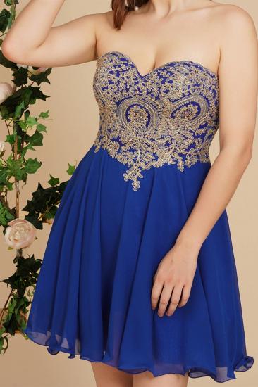 Royal blue Sweetheart Gold Appliques Homecoming Dress_3
