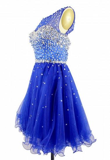 Elegant Crystal Royal Blue Short Cocktail Dress Sparkly Organza Beadings Mini Homecoming Dresses_2