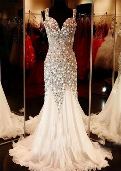 Halter Sexy Mermaid Beadings Evening Dress Luxurious Custom Made Spaghetti Strap Backless Crystal Gowns_1