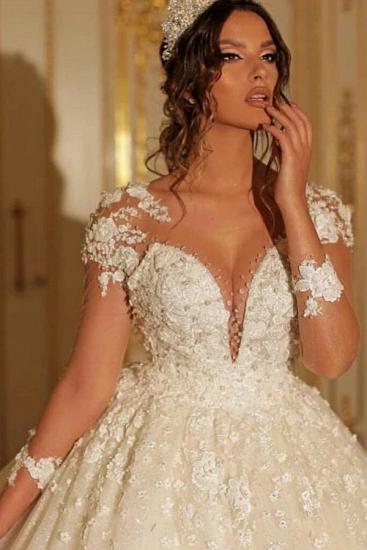 Cap sleeves V-neck Lace appliques Ball gown wedding dress