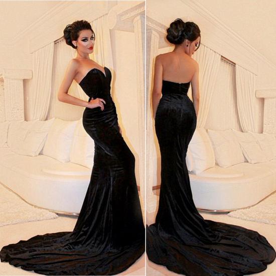 2022 Sexy Black Velvet Prom Dress Sweetheart Mermaid Strapless Evening Dresses_3
