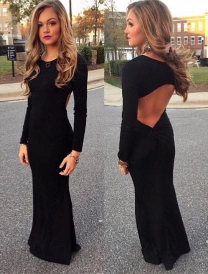 Black Long Sleeve Prom Dresses New Arrival Floor Length Party Gowns_3