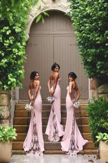 Spaghhetis-Straps Pink Mermaid Lace Elegant Prom Dresses_2