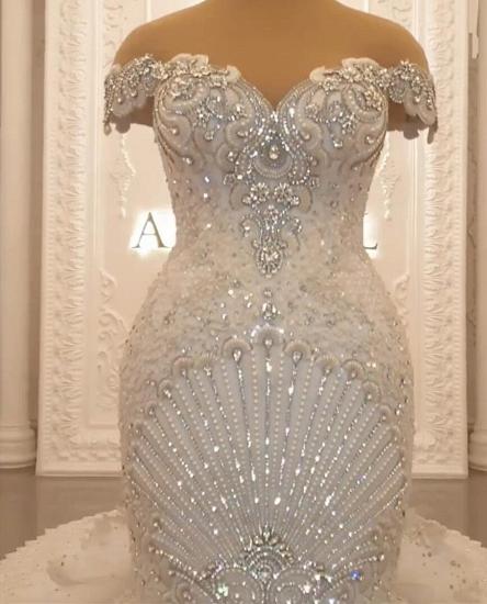 Luxuriöses schulterfreies Meerjungfrau-Hochzeitskleid mit Flügelärmeln | Sparkle Diamond Brautkleider_7