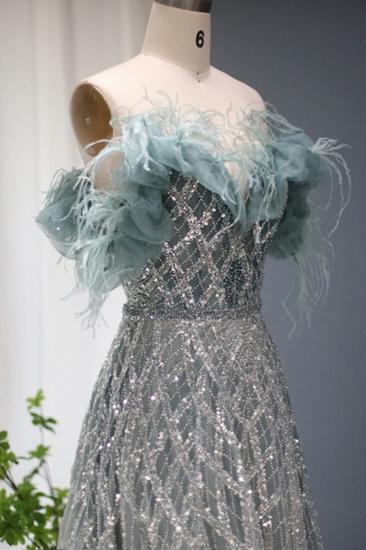 Gorgeous Off-the-Shoulder Feathers Sequins Aline Evening Dress with Beading  Party Gowns for Women_5