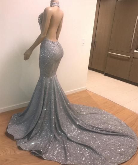 Elegant High Neck Silver Sequins Prom Dresses | Sexy Backless Mermaid Evening Dresses Online_4