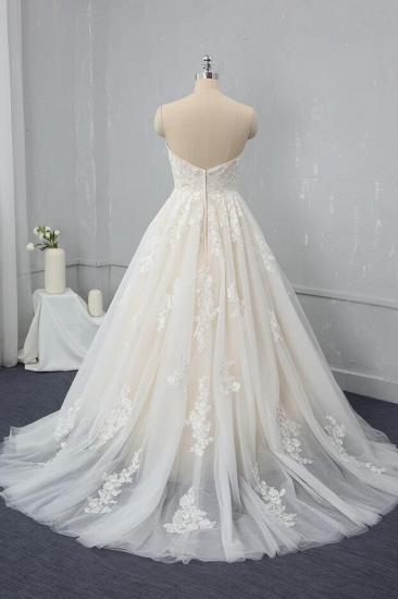 Sweetheart White/Ivory Sleeveless Tulle Lace Bridal Dress with Sweep Train_2