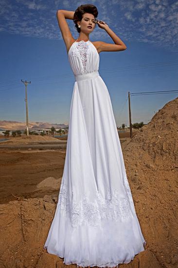 Halter White Chiffon Beach Bridal Dresses 2022 Waistband Applique Wedding Dresses_1