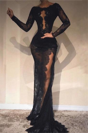 Schwarze Etui-Spitze-Abendkleider | Partykleider mit langen Ärmeln und Seitenschlitzen 2022