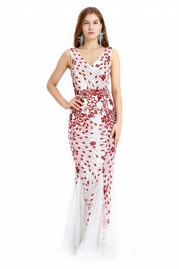 Elegant Deep V-neck Mermaid Evening Dress with Ruby Beads | Long Floor length Formal Dress_6