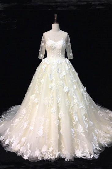 TsClothzone AffordableBeautiful Ivory Lace Sweep Train Wedding Dresses Half Sleeves Appliques Bridal Gowns On Sale