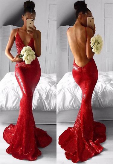 Sexy Red Sequins Prom Dress Backless Mermaid Long Party Gowns_2